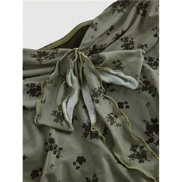 Women's Floral Strapless Tie Front Top Green - Picture 4 of 4